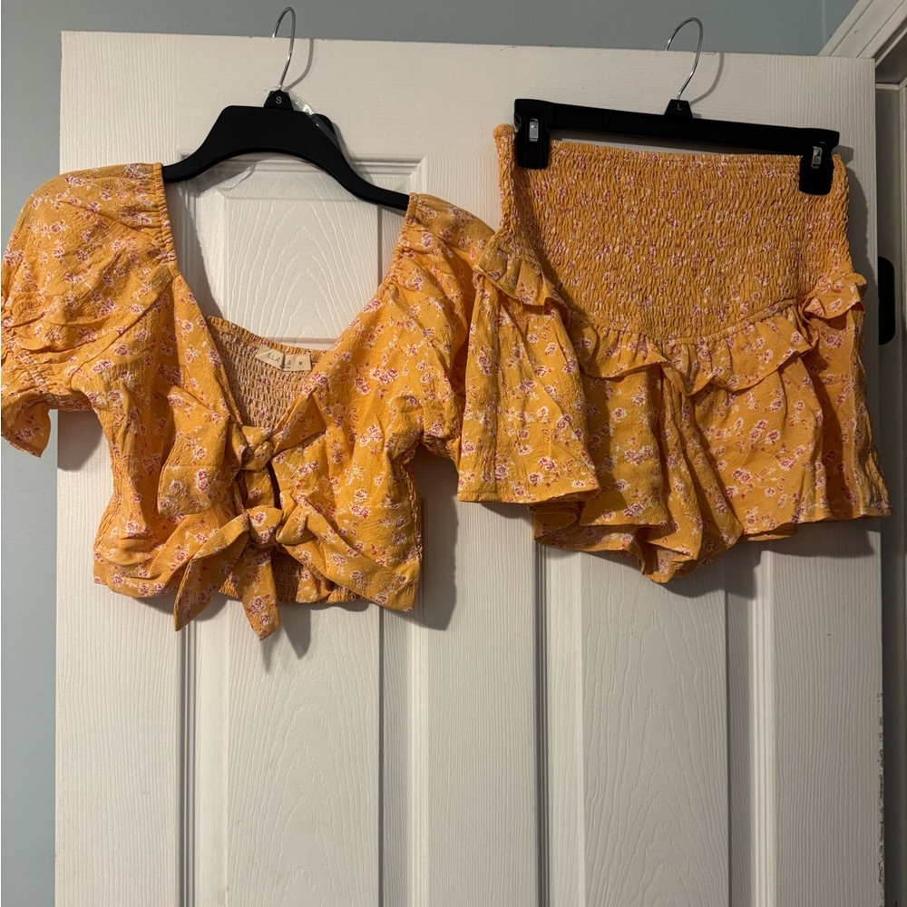 Yellow Floral Two-Piece Skirt Set — Women